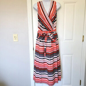 NWT Tommy Hilfiger Striped Sleeveless Sundress Tie Waist Faux Wrap Lined Size 16